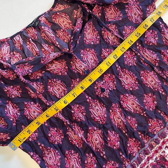 Lucky Brand Border Top Womens Small Purple Pink Paisley Boho Tie-Neck Blouse - Picture 9 of 10
